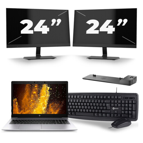 HP EliteBook 850 G6 - Intel Core i5-8e Generatie - 15 inch - 16GB RAM - 256GB SSD - Windows 11 + 2x 24 inch Monitor Tweedehands