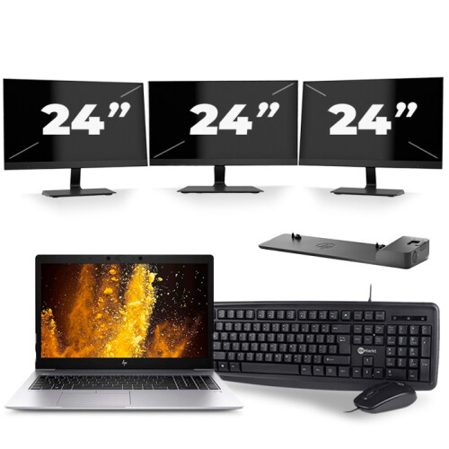 HP EliteBook 850 G6 - Intel Core i5-8e Generatie - 15 inch - 16GB RAM - 256GB SSD - Windows 11 + 3x 24 inch Monitor Tweedehands