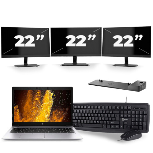 HP EliteBook 850 G6 - Intel Core i5-8e Generatie - 15 inch - 16GB RAM - 256GB SSD - Windows 11 + 3x 22 inch Monitor Tweedehands