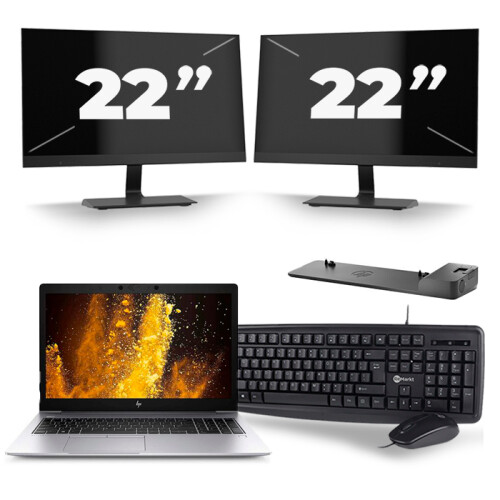 HP EliteBook 850 G6 - Intel Core i5-8e Generatie - 15 inch - 16GB RAM - 256GB SSD - Windows 11 + 2x 22 inch Monitor Tweedehands