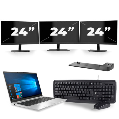 HP EliteBook 850 G7 - Intel Core i5-10e Generatie - 15 inch - 8GB RAM - 256GB SSD - Windows 11 + 3x 24 inch Monitor Tweedehands
