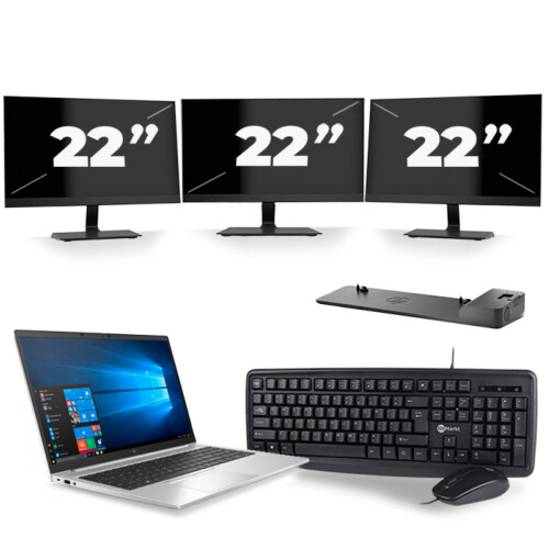 HP EliteBook 850 G7 - Intel Core i5-10e Generatie - 15 inch - 8GB RAM - 256GB SSD - Windows 11 + 3x 22 inch Monitor Tweedehands