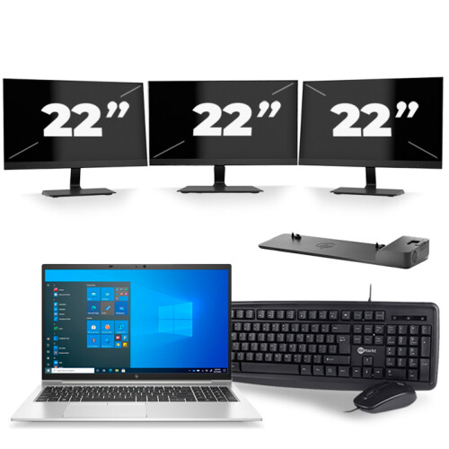HP EliteBook 850 G8 - Intel Core i7-11e Generatie - 15 inch - 16GB RAM - 256GB SSD - Windows 11 Home + 3x 22 inch Monitor Tweedehands