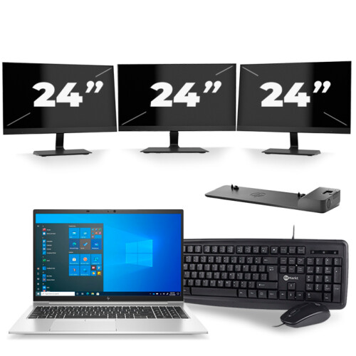 HP EliteBook 850 G8 - Intel Core i7-11e Generatie - 15 inch - 8GB RAM - 256GB SSD - Windows 11 Home + 3x 24 inch Monitor Tweedehands