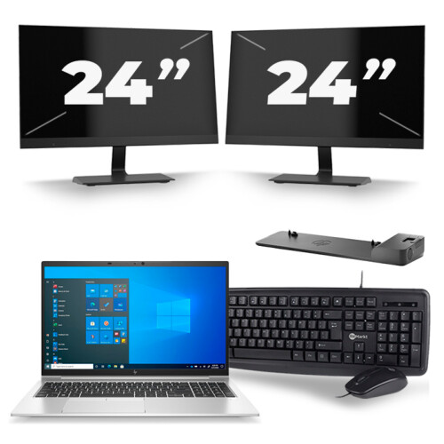 HP EliteBook 850 G8 - Intel Core i7-11e Generatie - 15 inch - 8GB RAM - 256GB SSD - Windows 11 Home + 2x 24 inch Monitor Tweedehands