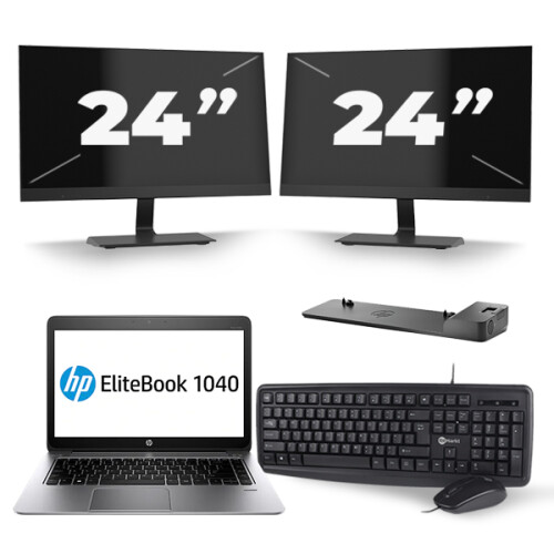 HP EliteBook Folio 1040 G3 - Intel Core i5-6e Generatie - 14 inch - 8GB RAM - 256GB SSD - Windows 11 + 2x 24 inch Monitor Tweedehands