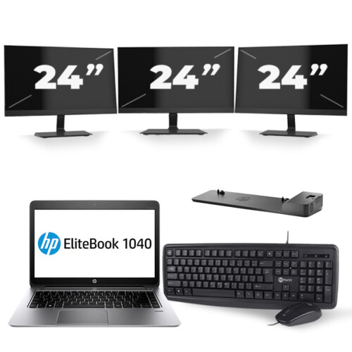 HP EliteBook Folio 1040 G3 - Intel Core i5-6e Generatie - 14 inch - 8GB RAM - 256GB SSD - Windows 11 + 3x 24 inch Monitor Tweedehands