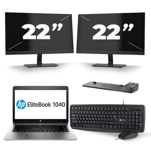 HP EliteBook Folio 1040 G3 - Intel Core i5-6e Generatie - 14 inch - 8GB RAM - 256GB SSD - Windows 11 + 2x 22 inch Monitor Tweedehands