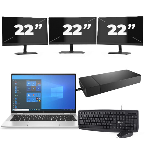 HP EliteBook x360 1030 G8 - Intel Core i7-11e Generatie - 13 inch - 16GB RAM - 256GB SSD - Windows 11 Home + 3x 22 inch Monitor Tweedehands