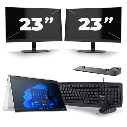 HP EliteBook x360 830 G8 - Intel Core i5-11e Generatie - 13 inch - 16GB RAM - 256GB SSD - Windows 11 Home + 2x 23 inch Monitor Tweedehands