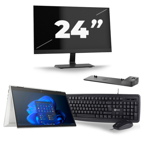 HP EliteBook x360 830 G8 - Intel Core i5-11e Generatie - 13 inch - 16GB RAM - 256GB SSD - Windows 11 Home + 1x 24 inch Monitor Tweedehands