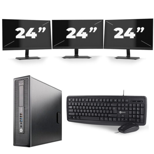 HP EliteDesk 800 G1 SFF - Intel Core i5-4e Generatie - 8GB RAM - 256GB SSD - Windows 10 + 3x 24 inch Monitor Tweedehands