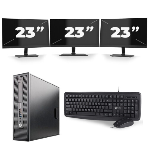 HP EliteDesk 800 G1 SFF - Intel Core i7-4e Generatie - 16GB RAM - 256GB SSD - Windows 10 + 3x 23 inch Monitor Tweedehands
