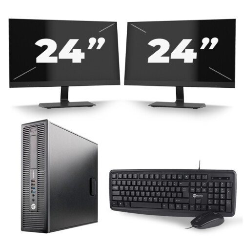 HP EliteDesk 800 G1 SFF - Intel Core i7-4e Generatie - 16GB RAM - 256GB SSD - Windows 10 + 2x 24 inch Monitor Tweedehands