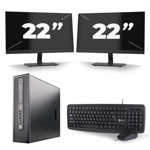 HP EliteDesk 800 G1 SFF - Intel Core i7-4e Generatie - 16GB RAM - 256GB SSD - Windows 10 + 2x 22 inch Monitor Tweedehands