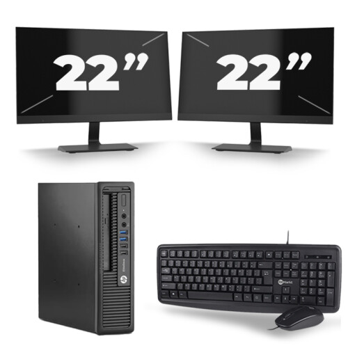 HP EliteDesk 800 G1 USFF - Intel Core i5-4e Generatie - 8GB RAM - 256GB SSD - Windows 10 + 2x 22 inch Monitor Tweedehands