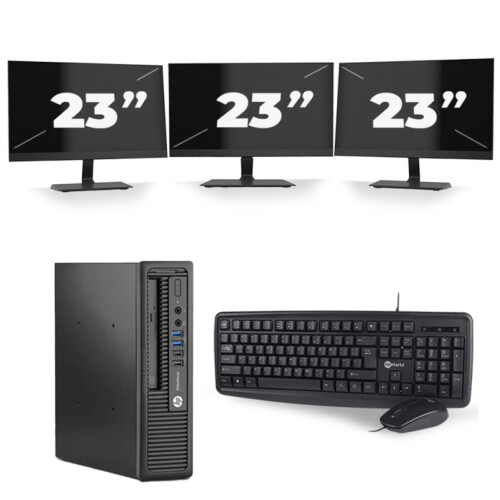 HP EliteDesk 800 G1 USFF - Intel Core i5-4e Generatie - 8GB RAM - 256GB SSD - Windows 10 + 3x 23 inch Monitor Tweedehands