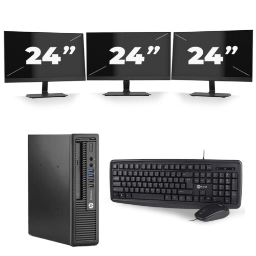 HP EliteDesk 800 G1 USFF - Intel Core i7-4e Generatie - 8GB RAM - 256GB SSD - Windows 10 + 3x 24 inch Monitor Tweedehands