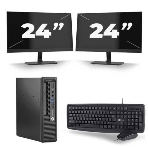 HP EliteDesk 800 G1 USFF - Intel Core i7-4e Generatie - 8GB RAM - 256GB SSD - Windows 10 + 2x 24 inch Monitor Tweedehands