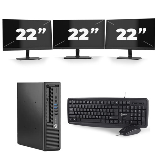 HP EliteDesk 800 G1 USFF - Intel Core i7-4e Generatie - 16GB RAM - 256GB SSD - Windows 10 + 3x 22 inch Monitor Tweedehands
