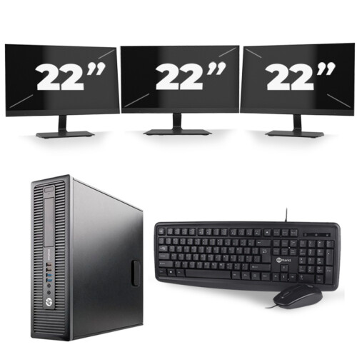 HP EliteDesk 800 G2 SFF - Intel Core i3-6e Generatie - 8GB RAM - 256GB SSD - Windows 11 + 3x 22 inch Monitor Tweedehands