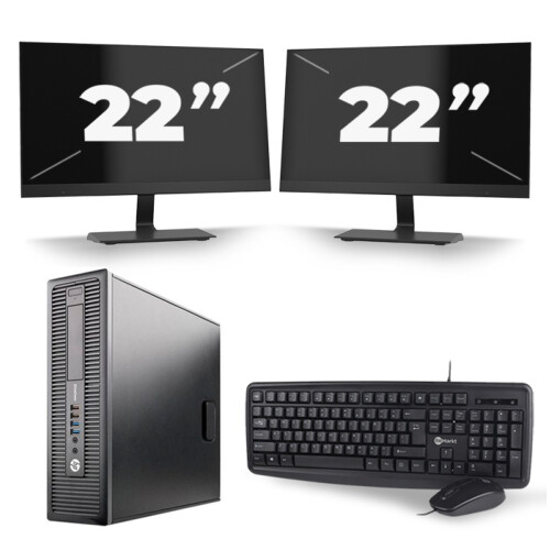 HP EliteDesk 800 G2 SFF - Intel Core i3-6e Generatie - 8GB RAM - 256GB SSD - Windows 11 + 2x 22 inch Monitor Tweedehands