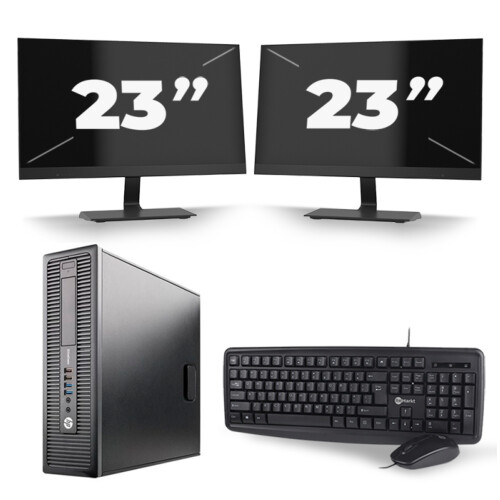 HP EliteDesk 800 G2 SFF - Intel Core i5-6e Generatie - 8GB RAM - 256GB SSD - Windows 11 + 2x 23 inch Monitor Tweedehands