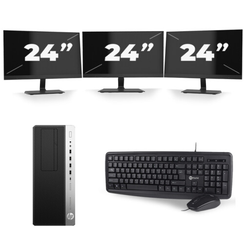 HP EliteDesk 800 G3 Micro Tower - Intel Core i7-6e Generatie - 16GB RAM - 256GB SSD - Windows 11 + 3x 24 inch Monitor Tweedehands