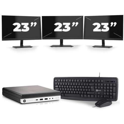 HP EliteDesk 800 G3 USFF - Intel Core i5-6e Generatie - 8GB RAM - 256GB SSD - Windows 11 + 3x 23 inch Monitor Tweedehands