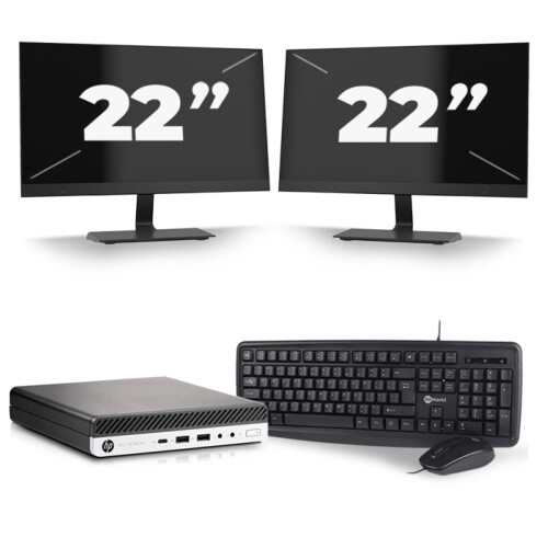 HP EliteDesk 800 G3 USFF - Intel Core i5-6e Generatie - 8GB RAM - 256GB SSD - Windows 11 + 2x 22 inch Monitor Tweedehands