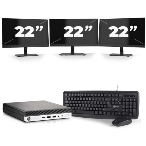 HP EliteDesk 800 G3 USFF - Intel Core i7-6e Generatie - 16GB RAM - 256GB SSD - Windows 11 + 3x 22 inch Monitor Tweedehands