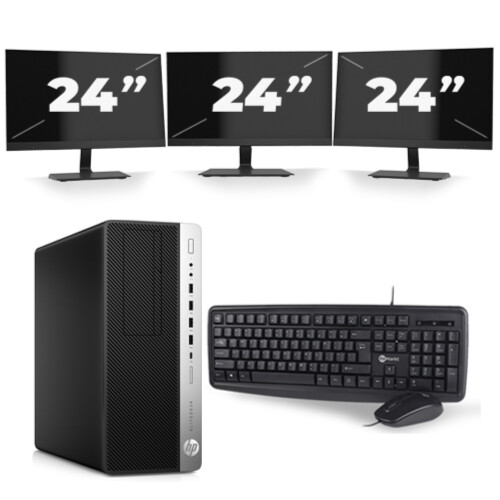 HP EliteDesk 800 G5 Tower - Intel Core i5-9e Generatie - 16GB RAM - 256GB SSD - Windows 11 + 3x 24 inch Monitor Tweedehands