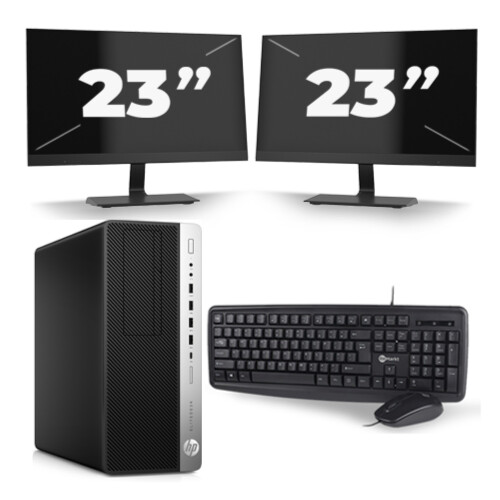 HP EliteDesk 800 G5 Tower - Intel Core i5-9e Generatie - 16GB RAM - 256GB SSD - Windows 11 + 2x 23 inch Monitor Tweedehands