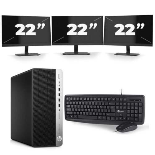 HP EliteDesk 800 G5 Tower - Intel Core i5-9e Generatie - 16GB RAM - 256GB SSD - Windows 11 + 3x 22 inch Monitor Tweedehands