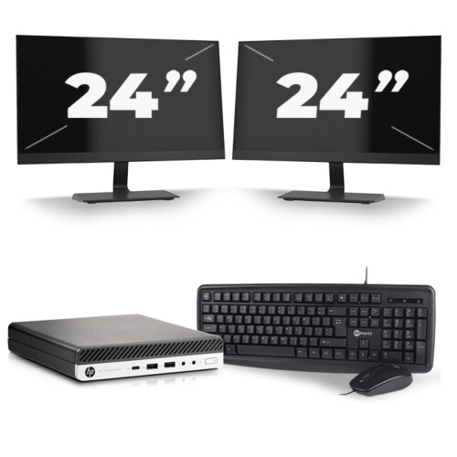 HP EliteDesk 800 G5 USFF - Intel Core i5-9e Generatie - 8GB RAM - 256GB SSD - Windows 11 + 2x 24 inch Monitor Tweedehands