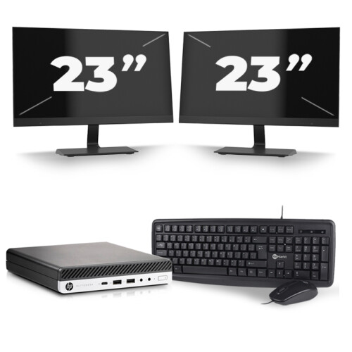 HP EliteDesk 800 G5 USFF - Intel Core i5-9e Generatie - 8GB RAM - 256GB SSD - Windows 11 + 2x 23 inch Monitor Tweedehands