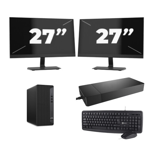 HP EliteDesk 800 G6 Tower - Intel Core i3-10e Generatie - 8GB RAM - 256GB SSD - Windows 11 + 2x 27 inch Monitor Tweedehands