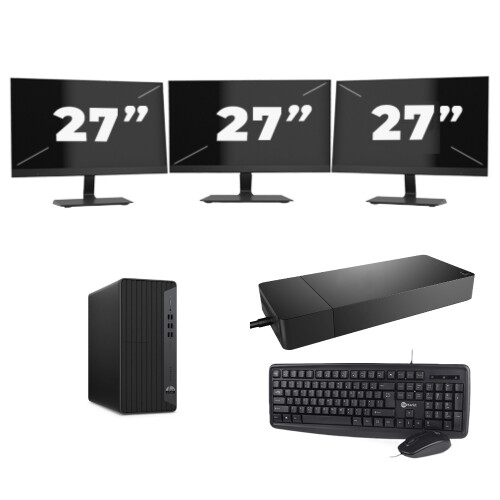 HP EliteDesk 800 G6 Tower - Intel Core i3-10e Generatie - 8GB RAM - 256GB SSD - Windows 11 + 3x 27 inch Monitor Tweedehands