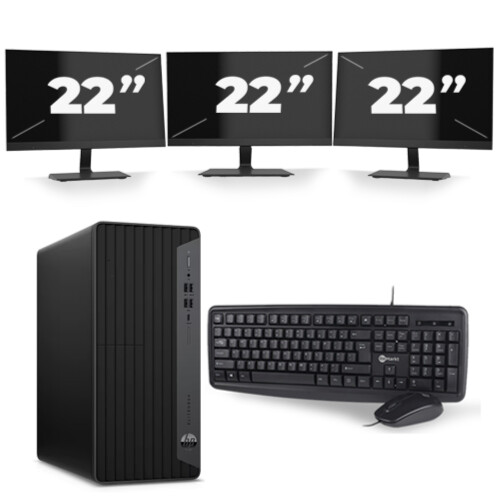 HP EliteDesk 800 G6 Tower - Intel Core i5-10e Generatie - 8GB RAM - 256GB SSD - Windows 11 + 3x 22 inch Monitor Tweedehands