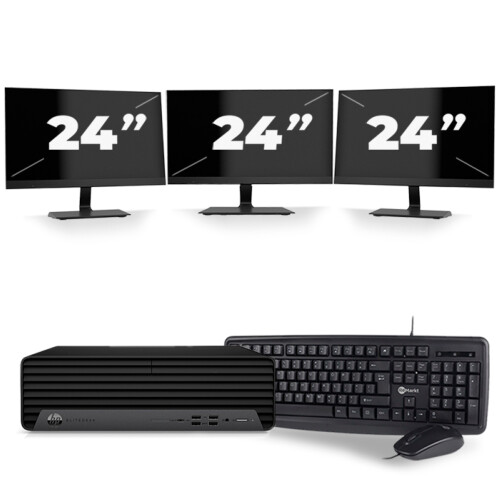 HP EliteDesk 800 G6 USFF - Intel Core i7-10e Generatie - 8GB RAM - 512GB SSD - Windows 11 + 3x 24 inch Monitor Tweedehands