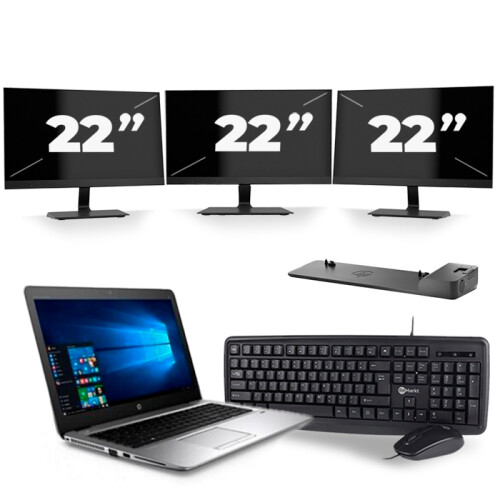 HP mt43 Mobile Thin Client - AMD A8-9600B - 14 inch - 8GB RAM - 256GB SSD - Windows 11 + 3x 22 inch Monitor Tweedehands