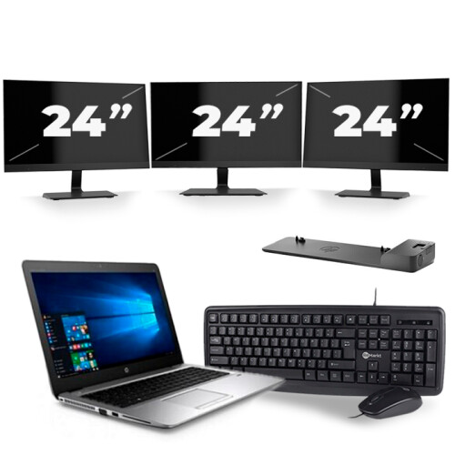 HP mt43 Mobile Thin Client - AMD A8-9600B - 14 inch - 8GB RAM - 256GB SSD - Windows 11 + 3x 24 inch Monitor Tweedehands