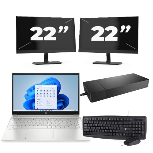 HP Pavilion 15-EG2 - Intel Core i5-12e Generatie - 15 inch - 16GB RAM - 256GB SSD - Windows 11 Home + 2x 22 inch Monitor Tweedehands