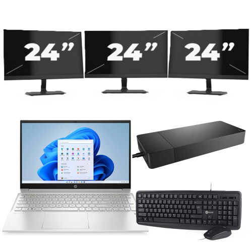 HP Pavilion 15-EG2 - Intel Core i5-12e Generatie - 15 inch - 16GB RAM - 256GB SSD - Windows 11 Home + 3x 24 inch Monitor Tweedehands