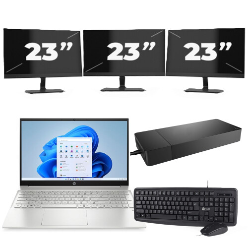 HP Pavilion 15-EG2 - Intel Core i5-12e Generatie - 15 inch - 16GB RAM - 256GB SSD - Windows 11 Home + 3x 23 inch Monitor Tweedehands