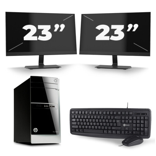 HP Pavilion 500 Tower - Intel Core i5-4e Generatie - 8GB RAM - 256GB SSD - Windows 10 + 2x 23 inch Monitor Tweedehands