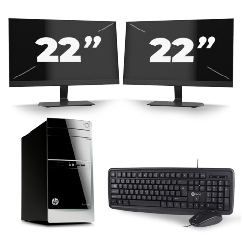 HP Pavilion 500 Tower - Intel Core i5-4e Generatie - 8GB RAM - 256GB SSD - Windows 10 + 2x 22 inch Monitor Tweedehands