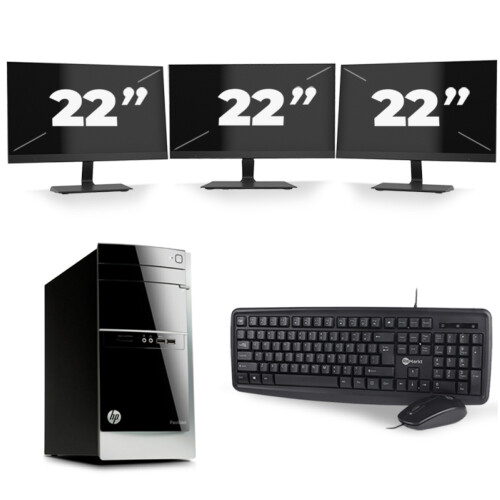 HP Pavilion 500 Tower - Intel Core i5-4e Generatie - 8GB RAM - 256GB SSD - Windows 10 + 3x 22 inch Monitor Tweedehands