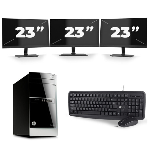 HP Pavilion 500 Tower - Intel Core i5-4e Generatie - 8GB RAM - 256GB SSD - Windows 10 + 3x 23 inch Monitor Tweedehands