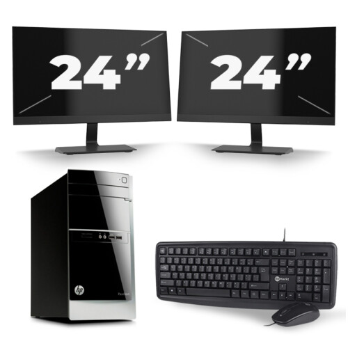 HP Pavilion 500 Tower - Intel Core i7-4e Generatie - 16GB RAM - 256GB SSD - Windows 10 + 2x 24 inch Monitor Tweedehands